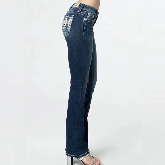 NWT MISS ME AZTEC MID-RISE BOOT CUT JEAN M9176B - Picture 3 of 8